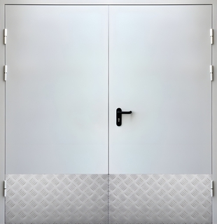 Стальная двупольная огнеустойчивая дверь с отбойниками (порошковая покраска по RAL)