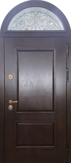 Стальная термодверь с арочной фрамугой с витражным стеклом (МДФ с багетом)