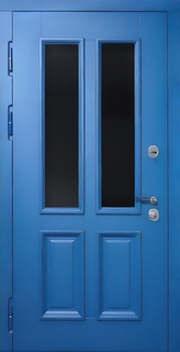Входная термодверь с двумя стеклопакетами и синими панелями МДФ RAL Входная термодверь с двумя стеклопакетами и синими панелями МДФ RAL